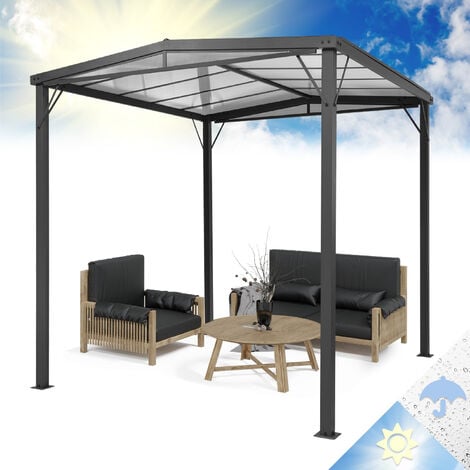 Blumfeldt Pantheon Solid Sky Flat Pergola - auvent, Protection Contre la Pluie et Le Soleil, Structure: Aluminium thermolaqué, Toit: Polycarbonate (PC) - 300 x 300 cm, Gris foncé