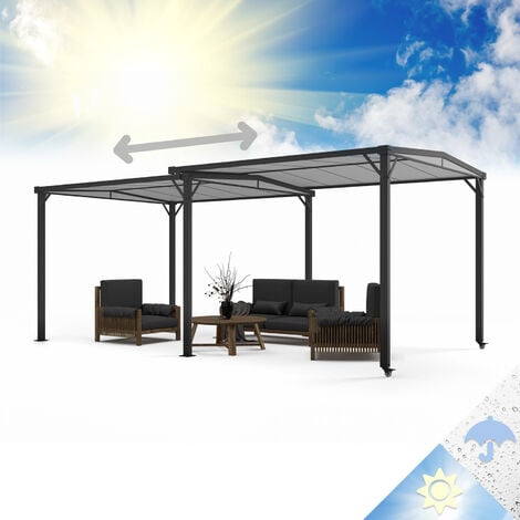 Blumfeldt Pantheon Solid Sky Tonnelle de Jardin Waterproof de 3m x 5.6m avec Toit en Polycarbonate, Pergola en Kit avec Structure en Aluminium, Barnum de Jardin Résistant et Durable, Gris foncé