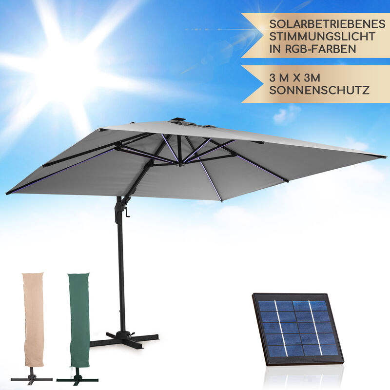 Blumfeldt - Parasol de Jardin Exterieur et Balcon, Panneaux Solaires et Eclairage Lumières led, Protection uv, Parasol Jardin Etanche, Parasol