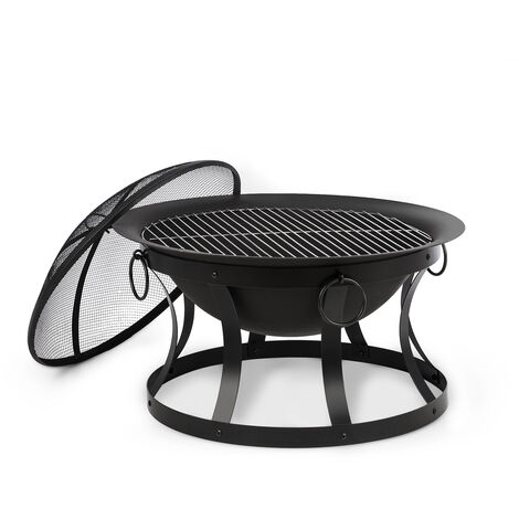 Blumfeldt Pentos 2-in-1-Feuerschale Ø73cm Funkenschutz Ø60cm Grill Gusseisen schwarz - Schwarz