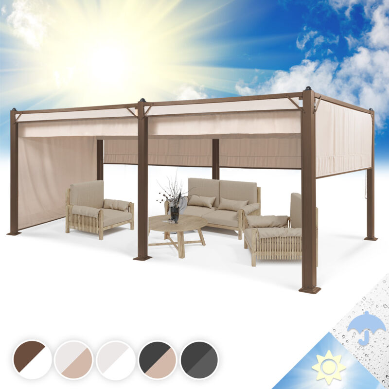 Pergola Aluminium 3x4m, Pergola Terrasse, Tonnelle de Jardin avec Toit Rétractable, Kit Pergolas en Métal, Cadre en Aluminium, Protection uv, Pergola