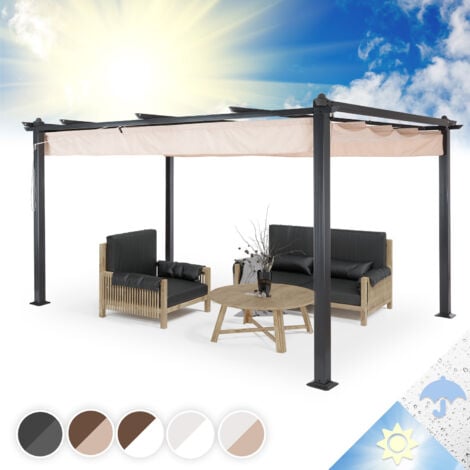 Blumfeldt Pergola Aluminium 3x4m, Pergola Terrasse, Tonnelle de Jardin avec Toit Rétractable, Kit Pergolas en Métal, Cadre en Aluminium, Protection UV, Pergola Alu avec Toit en Polyester Imperméable B