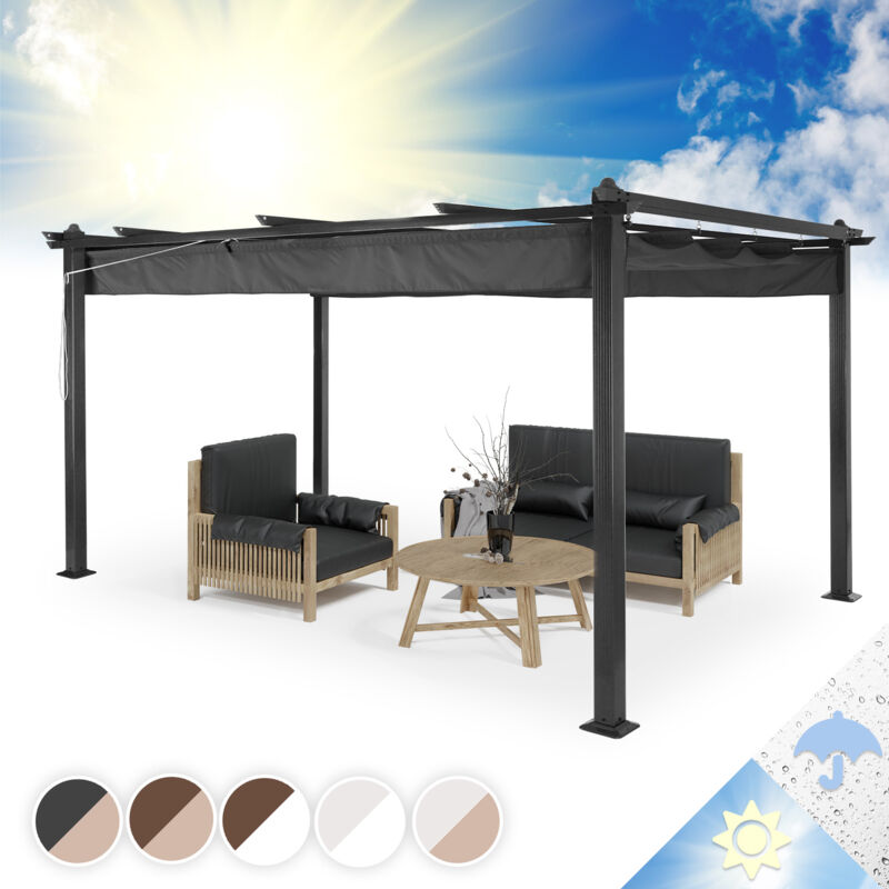 Blumfeldt - Pergola Aluminium 3x4m, Pergola Terrasse, Tonnelle de Jardin avec Toit Rétractable, Kit Pergolas en Métal, Cadre en Aluminium, Protection