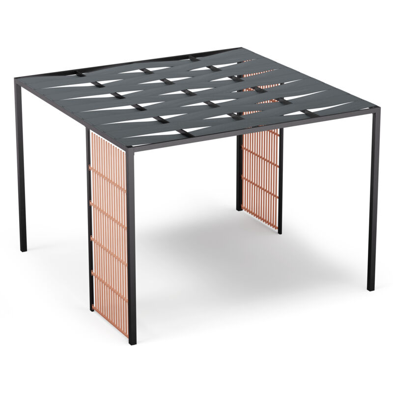 Blumfeldt - Pergola Salon de jardin extérieur Vert 3x3 m, cadre en acier thermolaqué robuste, toit enduit de polyamide, brise-vue en acier, tonnelle