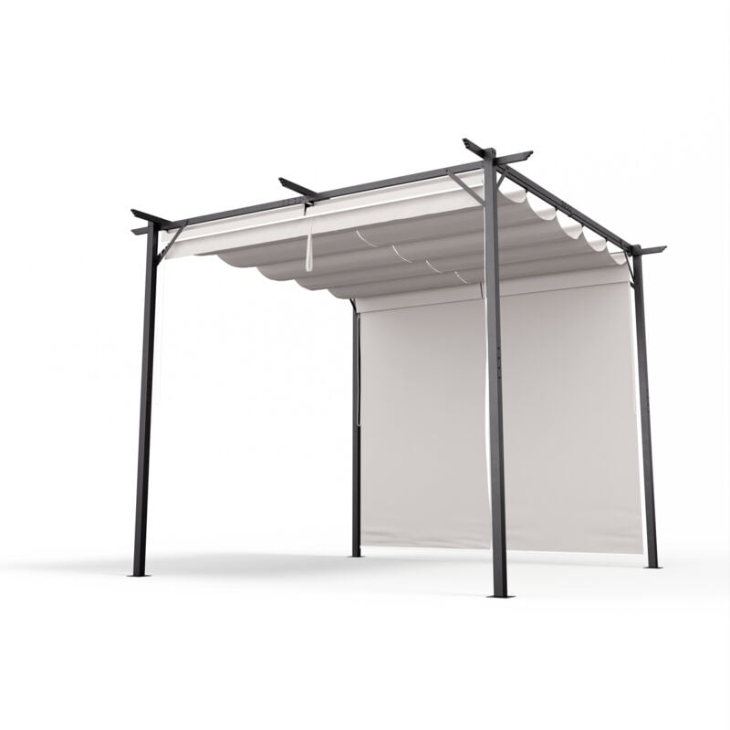 Pergola : solide pavillon de jardin 3x3 m, étanche & résistant à l'hiver, avec stores, cadre en acier thermolaqué, toit en polyester revêtu de pa.