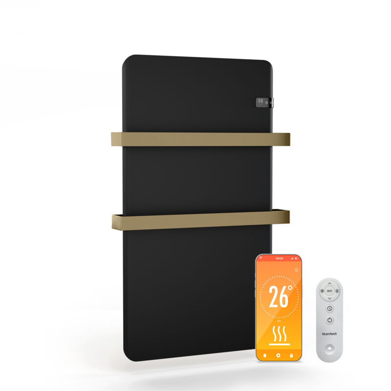Blumfeldt - radiateur infrarouge 500 w - montage mural, IP24, thermostat & contrôle par appli, panneau tactile, pour salle de bain, chauffe les