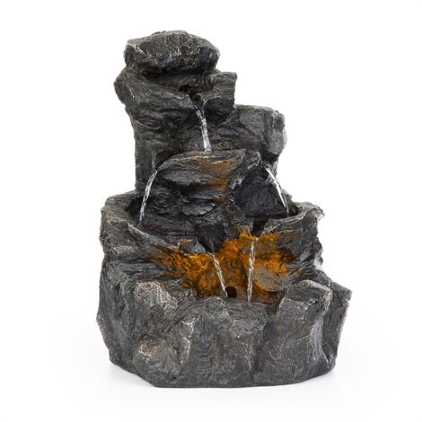 Blumfeldt Rocky Waters Gartenbrunnen 2,5W LED-Beleuchtung Polyresin anthrazit - Anthrazit