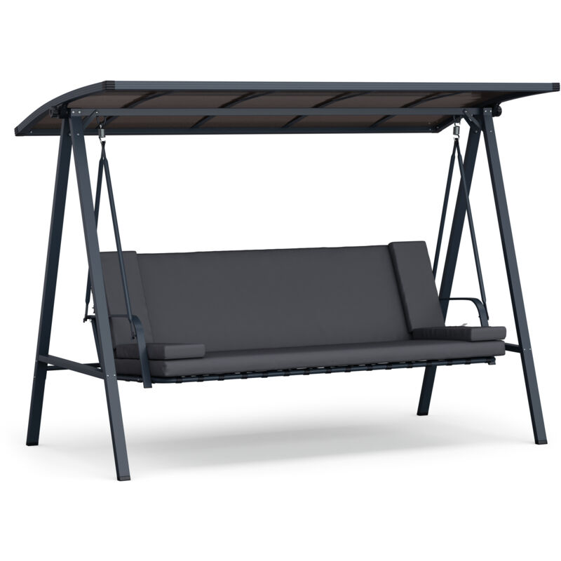 Salon de jardin - balancelle 3 places avec matelas epais pour confort personnalise, cadre resistant a la corrosion - parasol de jardin integre,