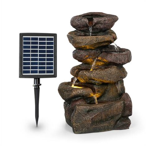 Blumfeldt Savona - Fontaine de Jardin d'eau Solaire, 2,8 Watts, Autonomie 5h, Panneau Solaire de 300 cm², Extérieur-intérieur, Zen, Eclairage LED, Aspect Pierre