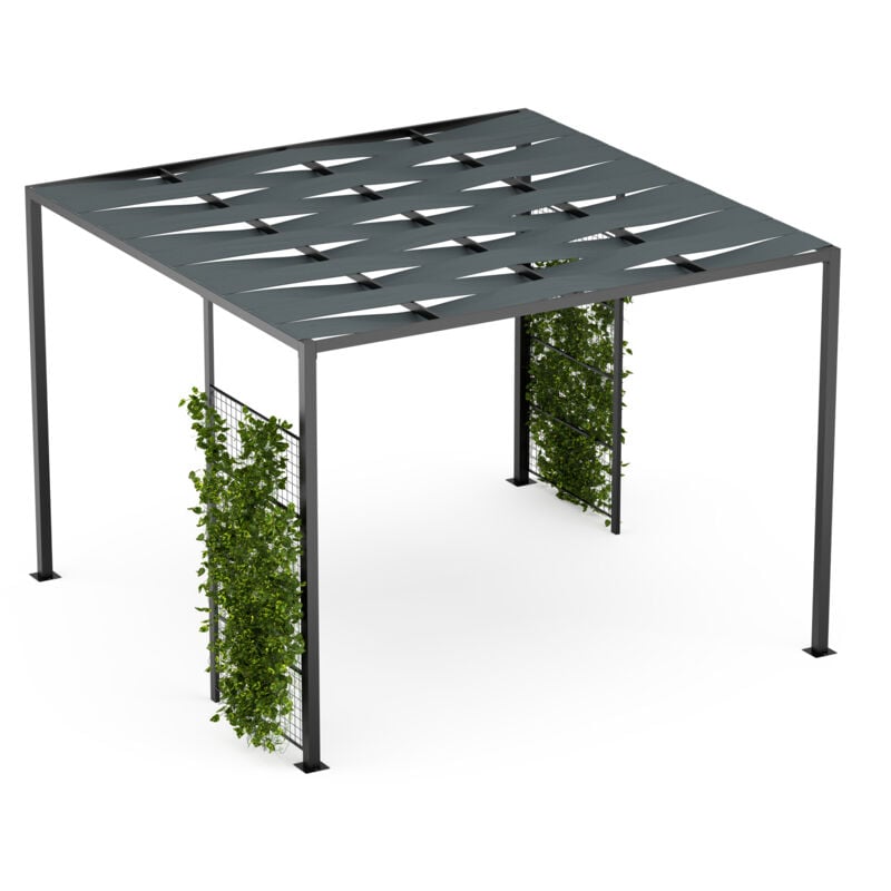 Blumfeldt - Shade Cove GreenWall Black, salon de jardin extérieur avec pergola jardin extérieur 3x3 m, cadre en acier, toit en pa, tonnelle de jardin