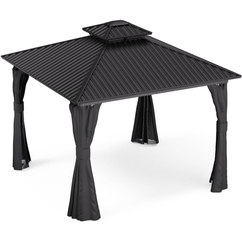 ShadeFortress Hardtop Gazebo 3x3 m, salon de jardin extérieur avec structure en aluminium, double toit, rideaux et moustiquaire, tonnelle de jardin