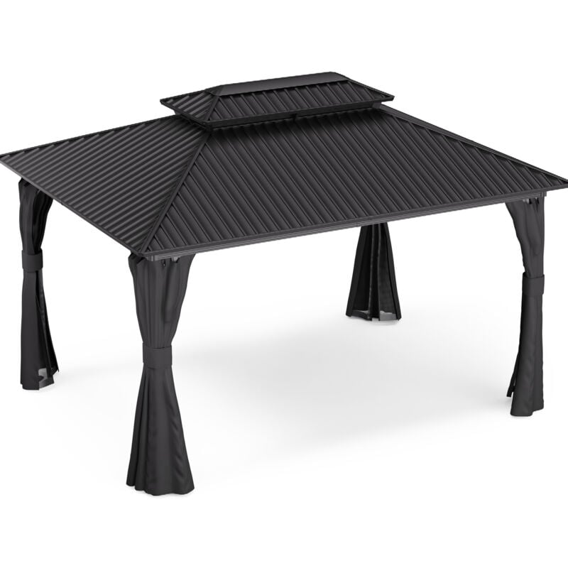ShadeFortress Hardtop Gazebo 3x4 m, salon de jardin extérieur avec structure en aluminium, double toit ventilé, rideaux et moustiquaire, abri de
