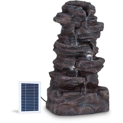 BLUMFELDT Stonehenge Fontaine Solaire, avec Panneau Solaire, Batterie Lithium-ION (Environ 5 h d'autonomie), éclairage LED, polyrésine antigel, pour l'intérieur et l'extérieur, Gris - Gris - Gris