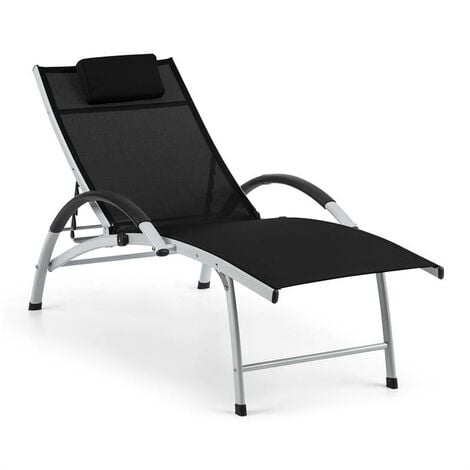 Blumfeldt Sun Valley Chaise longue de jardin pliante avec coussin - noir