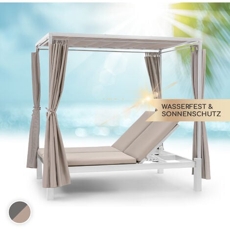 Blumfeldt Sunbed Transat Jardin Double, Bain de Soleil, Chaise Longue Exterieur avec Dossier Inclinable Réglable, Rideaux Pares Soleil et Auvent, Fauteuil Doubles avec Toit Ouvrant et Toile Hydrofuge