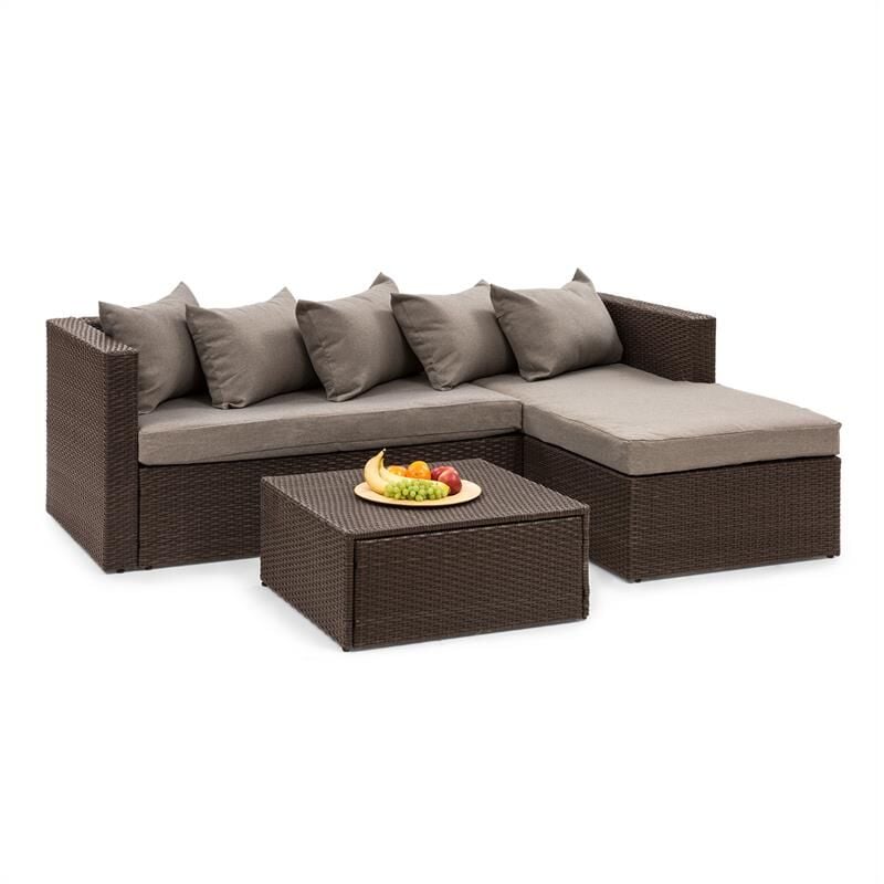 blumfeldt Theia Lounge Salon de jardin canapé d'angle pouf 5 coussins marron