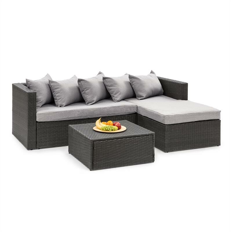 Blumfeldt - Theia Lounge Salon de jardin complet polyrotin noir & gris clair