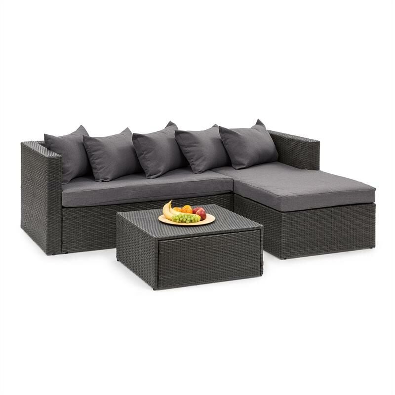 Blumfeldt - Theia Lounge Salon de jardin complet polyrotin noir & gris foncé