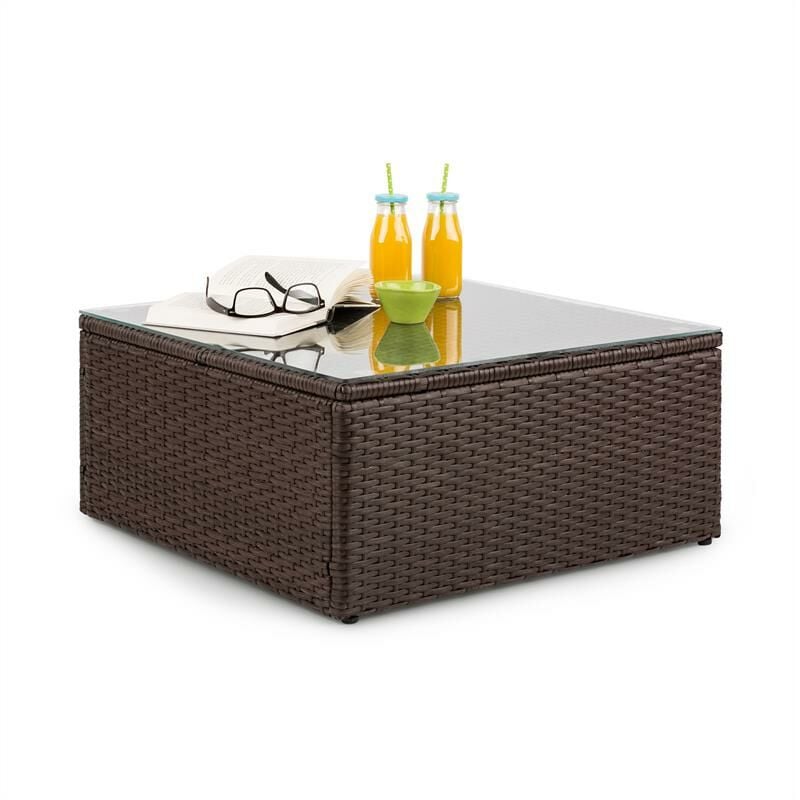 Theia Table de salon de jardin en polyrotin plateau en verre - marron