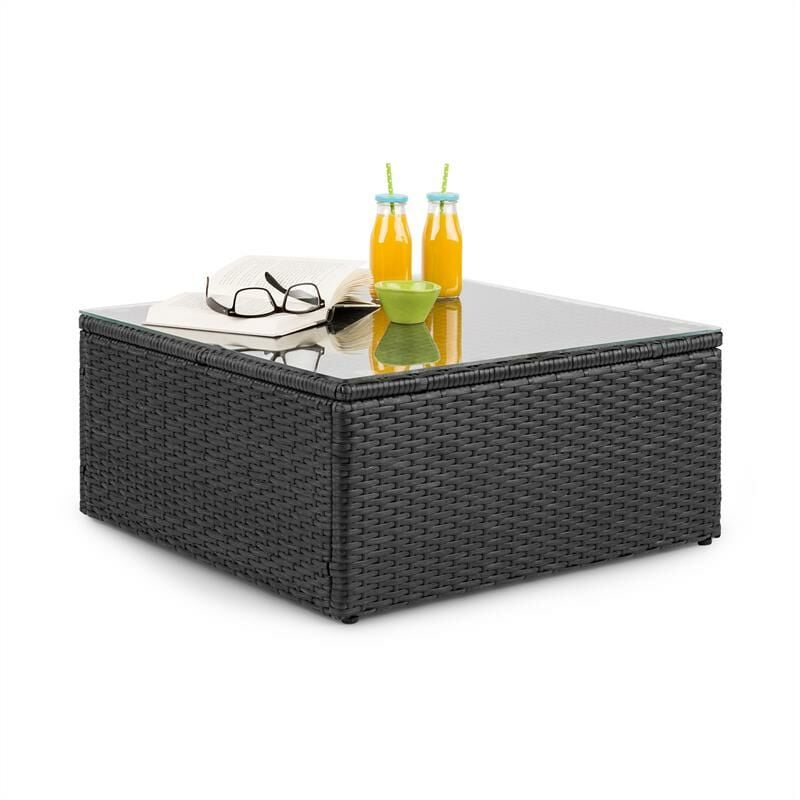 Theia Table de salon de jardin en polyrotin plateau en verre - noir