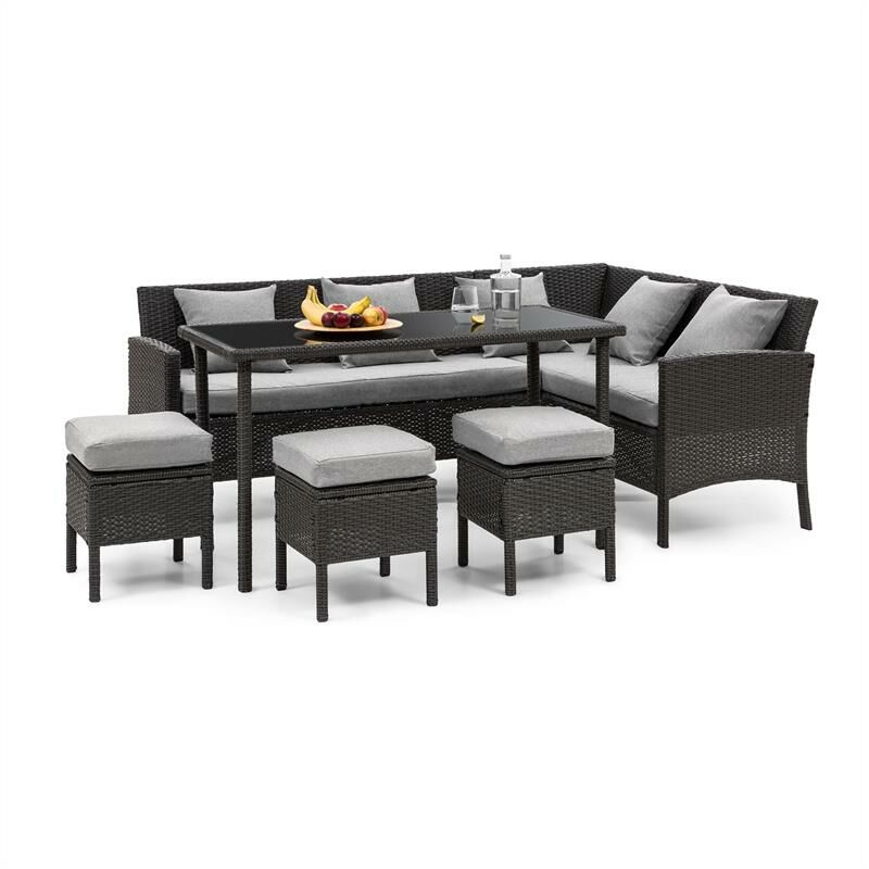 Blumfeldt - Titania Lounge Salon de jardin complet polyrotin noir & gris clair