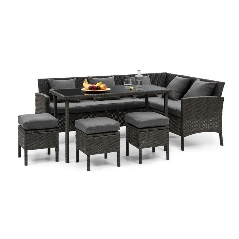 Blumfeldt - Titania Lounge Salon de jardin complet polyrotin noir & gris foncé