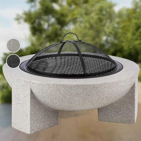 Blumfeldt Troja Fogata de leña hogar 75 cm Ø parrilla acero MgO piedra artificial