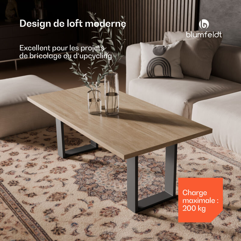 Blumfeldt - UrbanFodge Pieds de Table – Pieds de Table Métal Noir Mat, Design Industriel, 30x12x43 cm, Capacité 200 kg, Facile à Assembler, Idéal