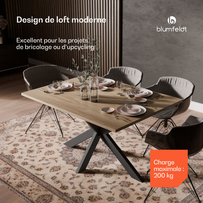 Blumfeldt - UrbanFodge triple x Pieds de Table – Pieds de Table Métal Noir Mat, Design Industriel, Capacité 200 kg, 68x71x120 cm, Assemblage Facile,