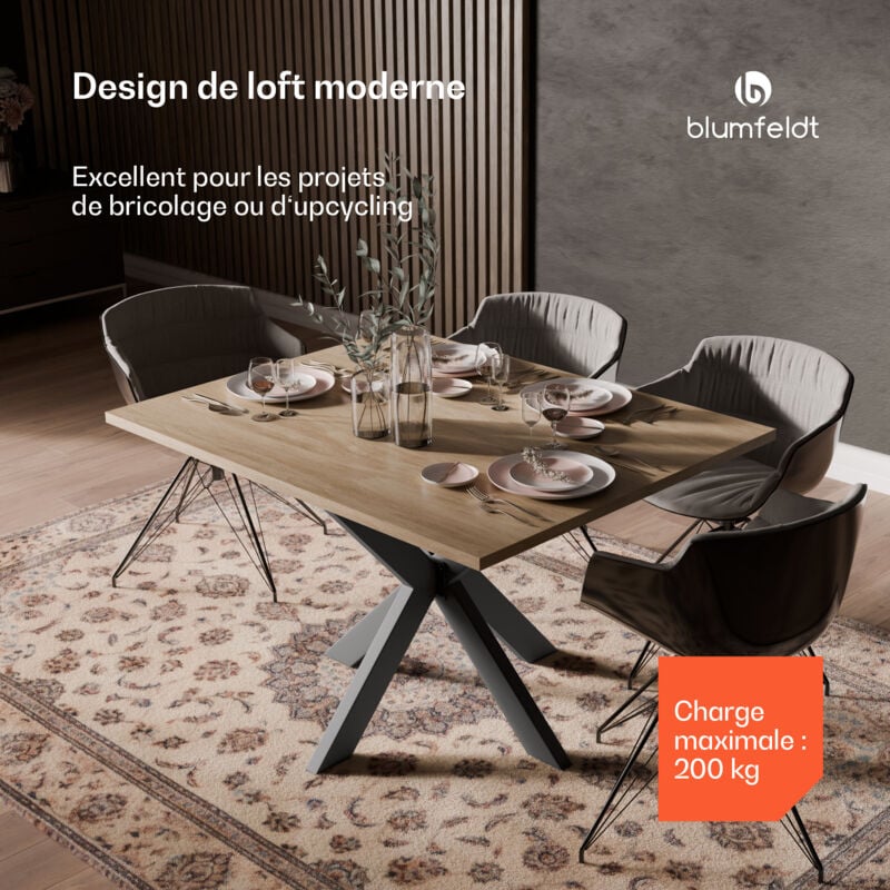 Blumfeldt - UrbanFodge triple x Pieds de Table – Pieds de Table Métal Noir Mat, Design Industriel, Capacité 200 kg, 85x71x85 cm, Assemblage Facile,