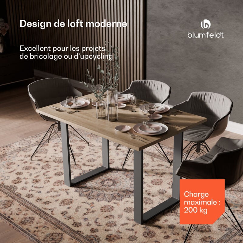 Blumfeldt - UrbanFodge u Pieds de Table – Pieds de Table Métal Noir Mat, Design Industriel, 50x72 cm, Capacité 200 kg, Montage Facile, Idéal pour