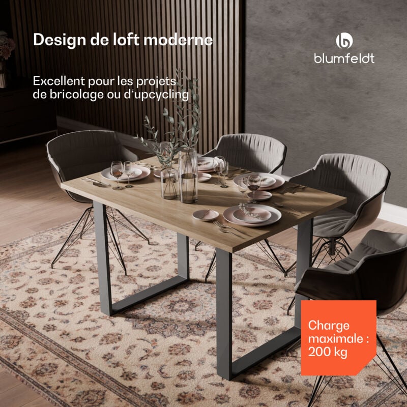 Blumfeldt - UrbanFodge u Pieds de Table – Pieds de Table Métal Noir Mat, Design Industriel, 60x72 cm, Capacité 200 kg, Montage Facile, Idéal pour