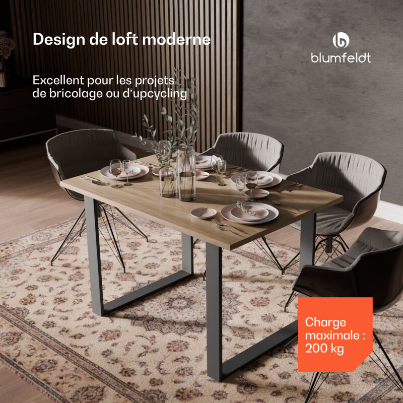 Blumfeldt - UrbanFodge u Pieds de Table – Pieds de Table Métal Noir Mat, Design Industriel, 70x72 cm, Capacité 200 kg, Montage Facile, Idéal pour