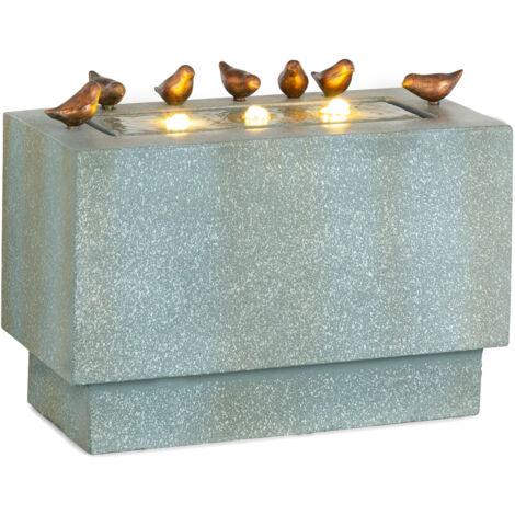 Blumfeldt Waterbirds Gartenbrunnen LED 60 x 47 x 30 cm Zement Aluminium grau - Grau
