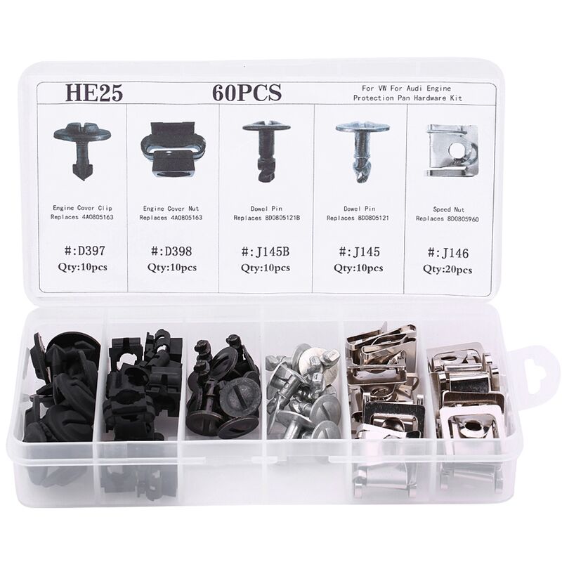 60pcs 5 Types Clip de Fixation de Bouclier Inférieur de Couverture de Moteur de Voiture pour Audi - Tonysa
