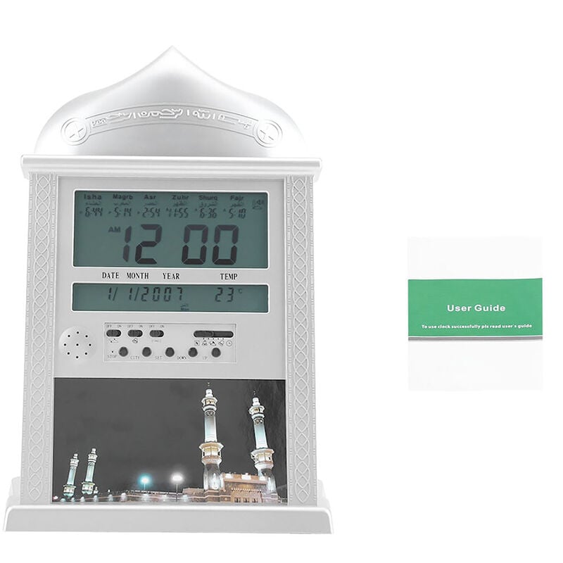TONYSA Horloge de prière islamique musulmane Azan alarme de prière numérique Azan horloge de Table argent batterie exclue