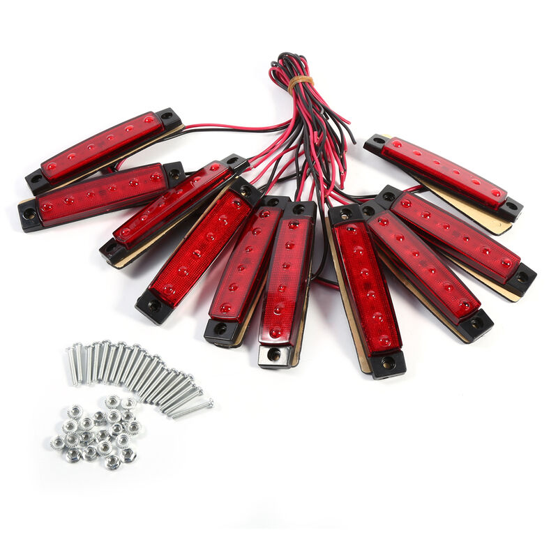Tonysa - Lot de 10 feux de gabarit latéraux pour remorque, 6 led, 24 v, indicateurs rectangulaires pour camion, van, caravane, camion (rouge)