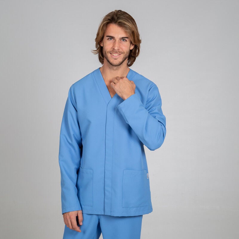 

Casaca sanitaria manga larga con cuello pico antibacterias GARY'S Nestor | XS - Azul celeste