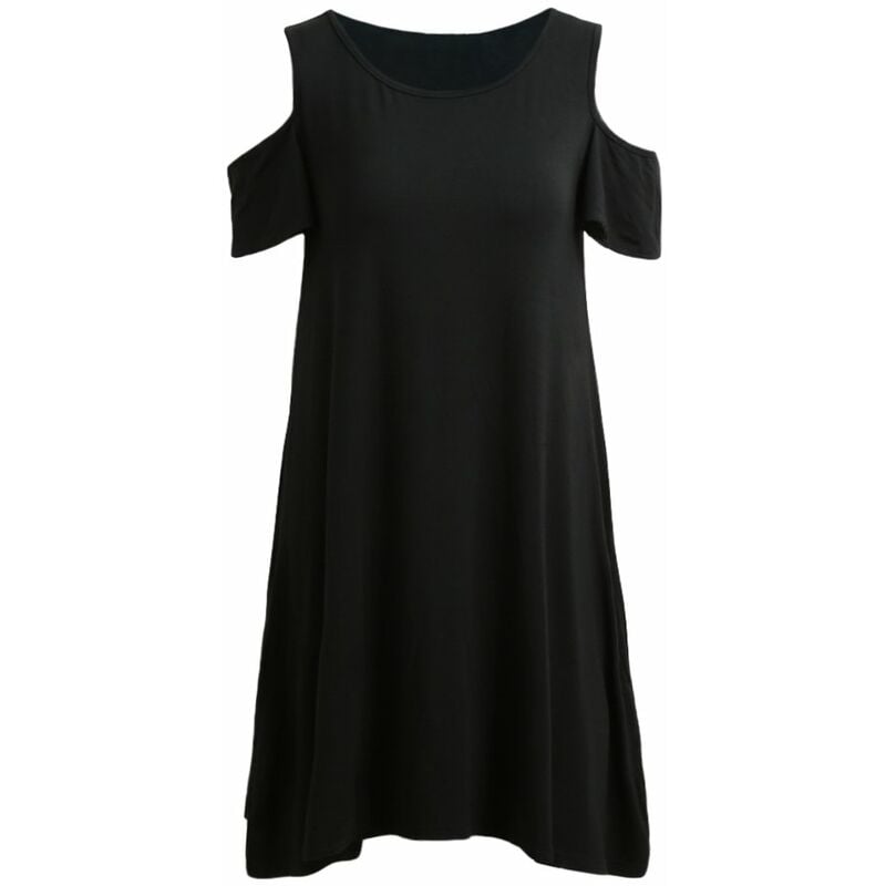 

Blusa informal para mujer, blusa sexy para mujer, con hombros descubiertos, manga corta, bolsillos, camiseta holgada, vestido oscilante, negro / gris