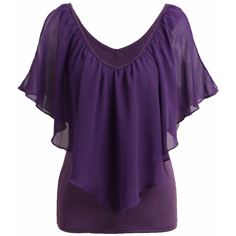 

Blusa sexy para mujer, cuello en V, hombros frios, volantes, sin mangas, camiseta solida, chaleco, tanque, camisetas casuales de verano,Morado, S
