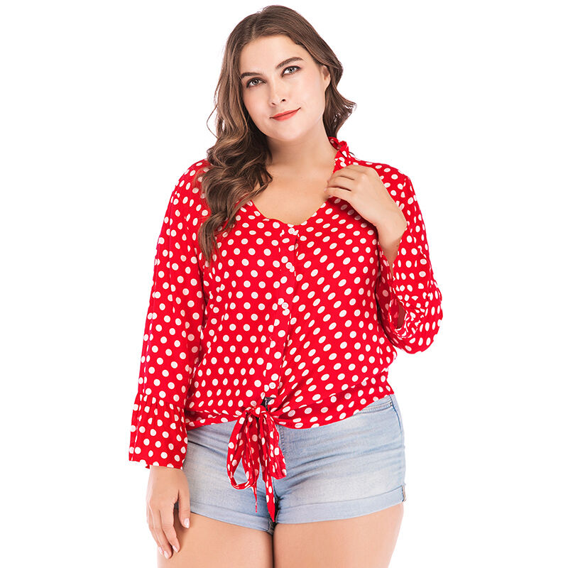 

Blusa sexy para mujer, lunares, cuello en V profundo, acampanado, manga larga, vendaje, estilo corto, top corto informal,Rojo, XXXL