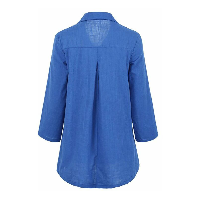 

Blusa suelta para mujer Color solido Cuello en V Mangas tres cuartos Jersey superior informal,Azul oscuro, M