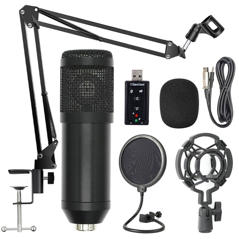 

BM800 Kit de microfono de suspension profesional Studio Live Stream Broadcasting Recording Juego de microfono de condensador,Negro