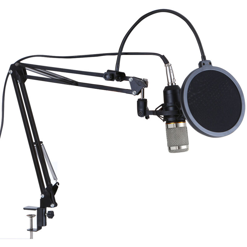 

BM800 Kit de microfono de suspension profesional Studio Live Stream Broadcasting Recording Juego de microfono de condensador, Plata, 1