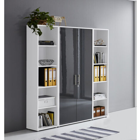 BMG Möbel abschließbare Regalwand/Schrankwand, Office Edition Set 3, weiß / anthrazit