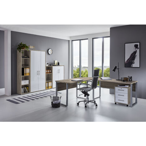 BMG Möbel Büromöbel Arbeitszimmer OFFICE STAR Set 4 in Sonoma Eiche / weiß - - Made in Germany