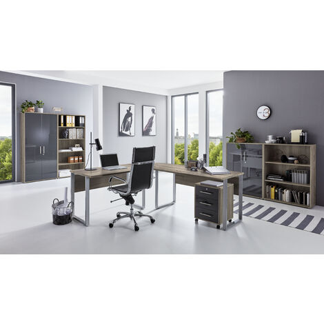 BMG Möbel Büromöbel-Set, Office Edition Set 1, eiche sonoma/ anthrazit hochglanz