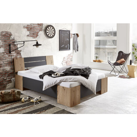 BMG Möbel Futonbett Graz Bett Holzbett Doppelbett 140x200 cm Made in Germany (Mit Rollrost)