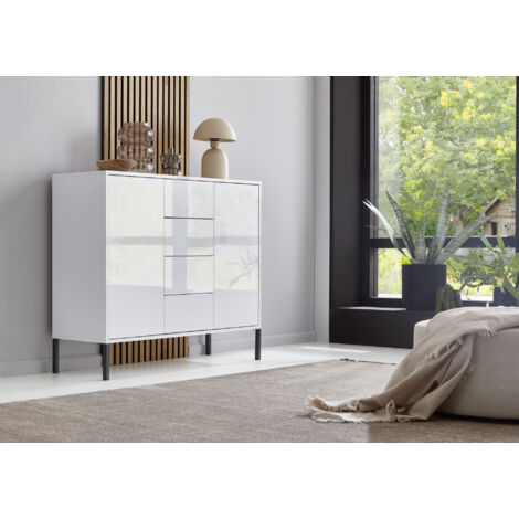 BMG Möbel Kommode »Mailand 11« in weiß/ weiß Hochglanz lackiert, mit Metallfüßen Schubladenkommode Anrichte Sideboard