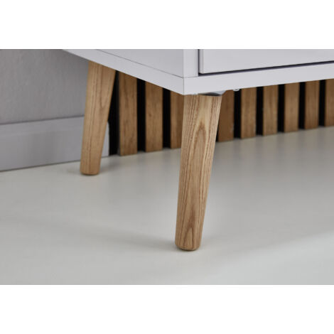 BMG Möbel Kommode Mailand 3, grifflos, Holzfüße, Weiß/ Artisan, Weiß hochglanz